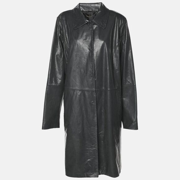 Marina Rinaldi Grey Synthetic Leather Long Jacket L